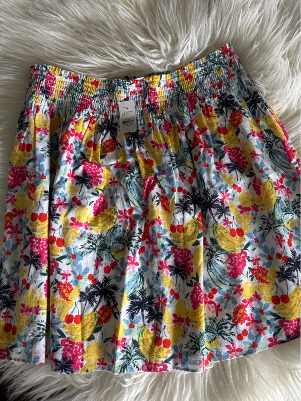 LOFT Tropical Fruit & Palm Print Lightweight Skirt — Yellow, Pink, Blue